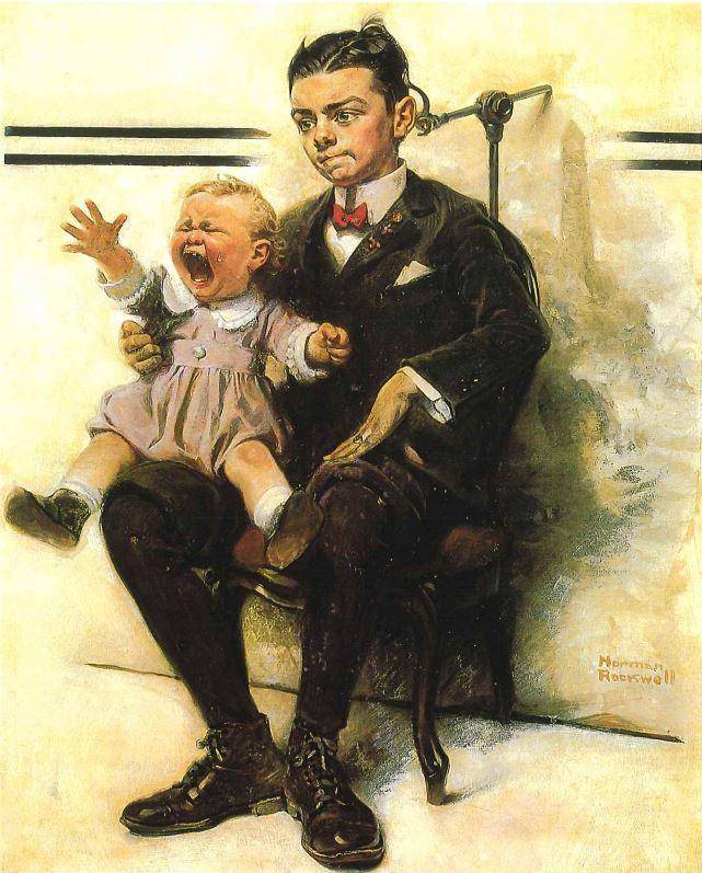 Norman Rockwell - Boy Holding Screaming Baby - 1921